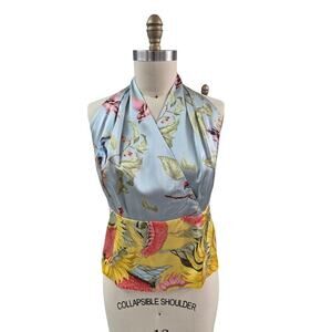NwT VTG DONCASTER 100% Silk Halter top Birds Flowers Wearable Art Sz 18